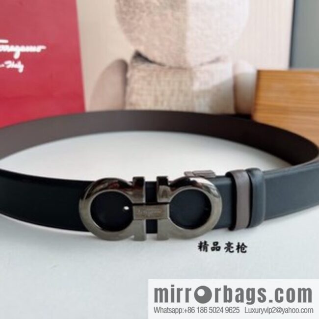 Ferragamo Men\'s 3.5cm Boutique Metal Buckle Cowhide Belt