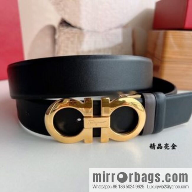 Ferragamo Men\'s 3.5cm Boutique Metal Buckle Cowhide Belt