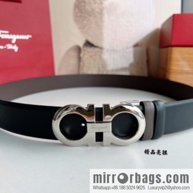 Ferragamo Men\'s 3.5cm Boutique Metal Buckle Cowhide Belt