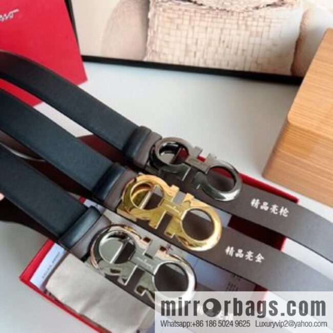 Ferragamo Men\'s 3.5cm Boutique Metal Buckle Cowhide Belt