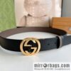 Gucci Gucci 3.5cm full leather black coffee double G gold/silver buckle belt
