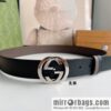 Gucci Gucci 3.5cm full leather black coffee double G gold/silver buckle belt