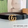 Gucci Gucci 3.5cm full leather black coffee double G gold/silver buckle belt