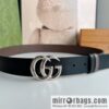 Gucci Gucci 3.5cm full leather black coffee double G gold/silver buckle belt