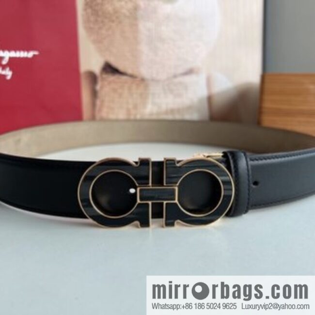 Salvatore Ferragamo Men\'s 3.5cm Stainless Steel Gancini Metal Buckle, Top Cowhide Belt