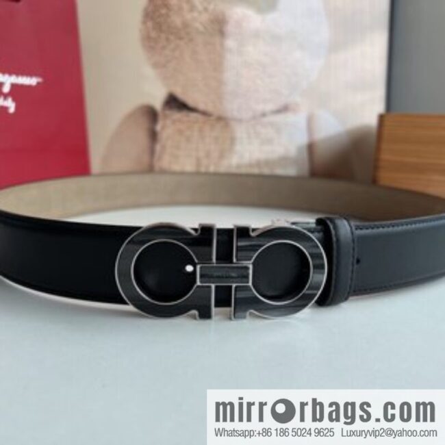 Salvatore Ferragamo Men\'s 3.5cm Stainless Steel Gancini Metal Buckle, Top Cowhide Belt