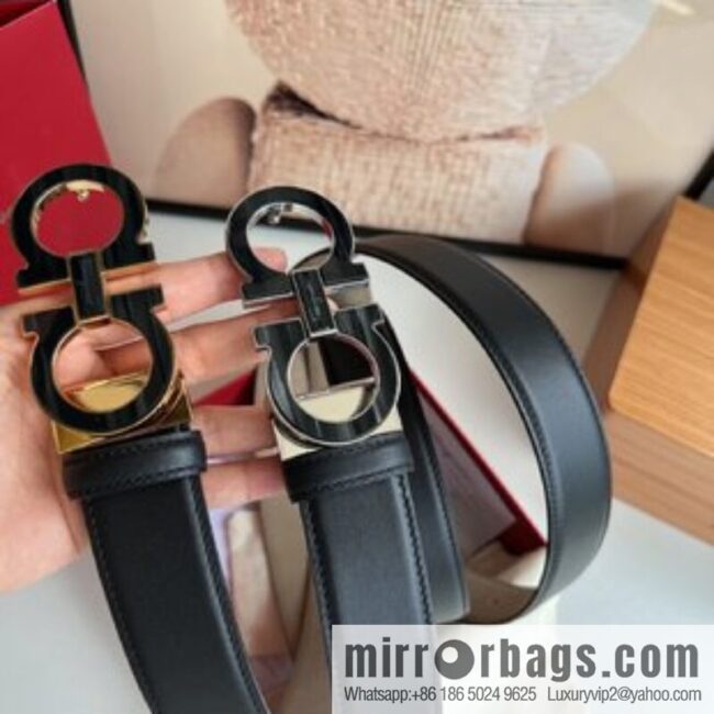 Salvatore Ferragamo Men\'s 3.5cm Stainless Steel Gancini Metal Buckle, Top Cowhide Belt