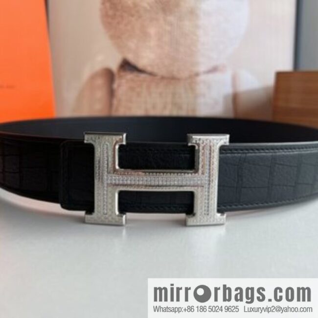 Hermes Hermes, Men\'s 3.8cm Stainless Steel H Diamond Buckle Men\'s Belt
