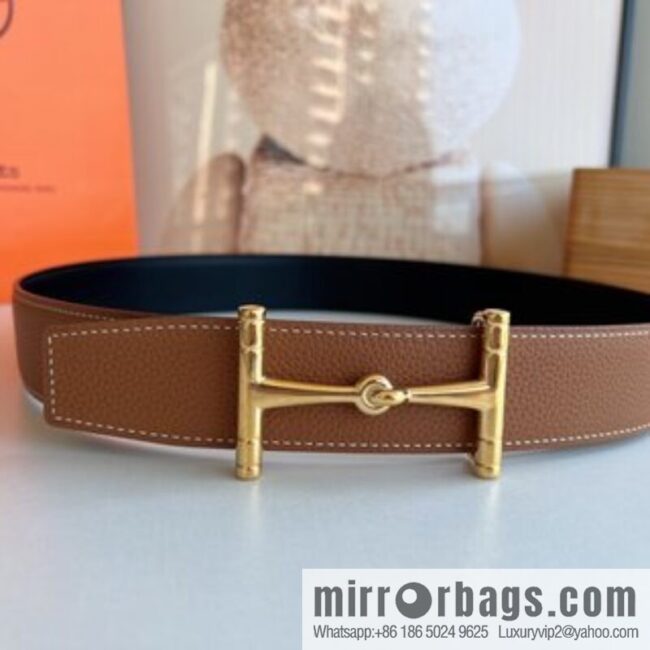 Hermes, Stainless Steel H Solder Joint Boutique Buckle Togo Leather Double Sided Leather Belt 38mm