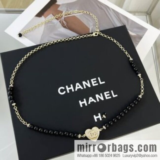 New ☑️ CHANEL CHANEL double c full diamond peach heart black pearl belt belt chain