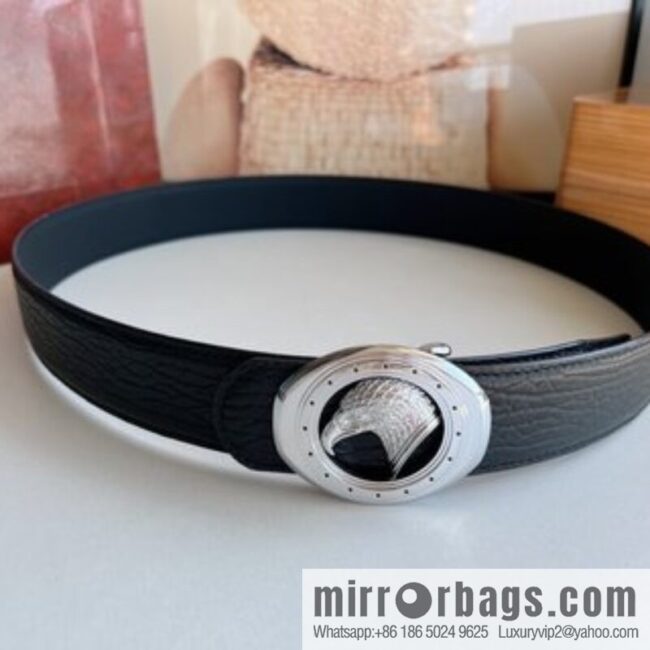 STEFANO RICCI STEFANO RICCI STEFANO LAWNICH Classic Stainless Steel Eagle 🦅 Logo Wear Metal Buckle Top Cowhide Belt 3.8cm