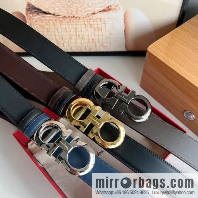 Ferragamo Ferragamo, Men\'s 3.5cm Boutique Metal Buckle Imported Double-Sided First Cowhide Belt