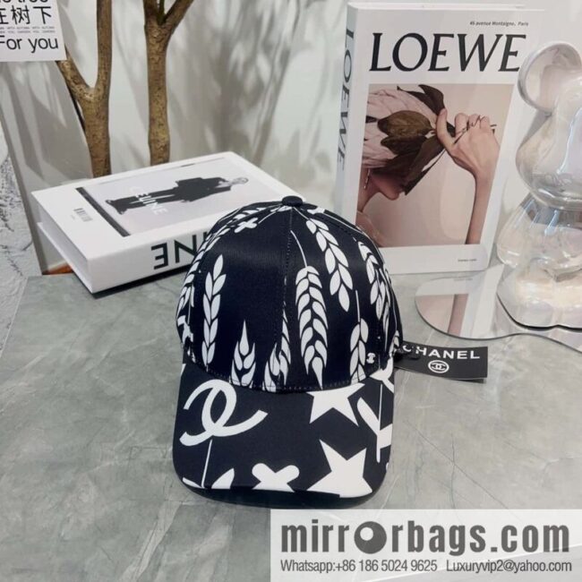 Chanel color-matching black and white flower cap