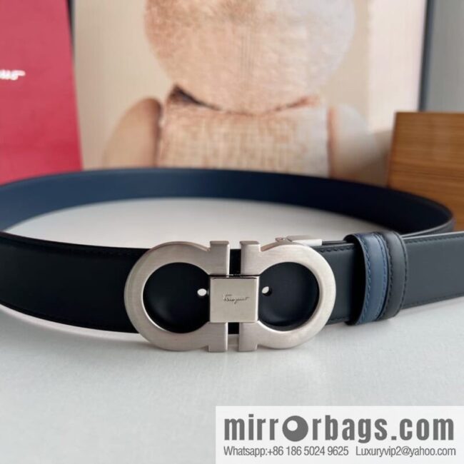 Ferragamo Men\'s Counter Match Metal Buckle, First Layer Cowhide Double-sided External Belt