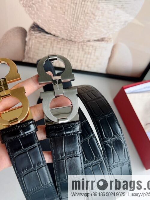 wsxc1667994472556_8-800x800ctc345lxss454104_20250630005633.jpg Ferragamo Ferragamo, stainless steel figure 8 metal buckle top layer cowhide alligator texture men\'s belt