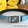 FENDI\'s latest extraordinary creative gradual change printing light blue double FF cowhide belt 4.0cm
