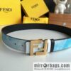 FENDI\'s latest extraordinary creative gradual change printing light blue double FF cowhide belt 4.0cm