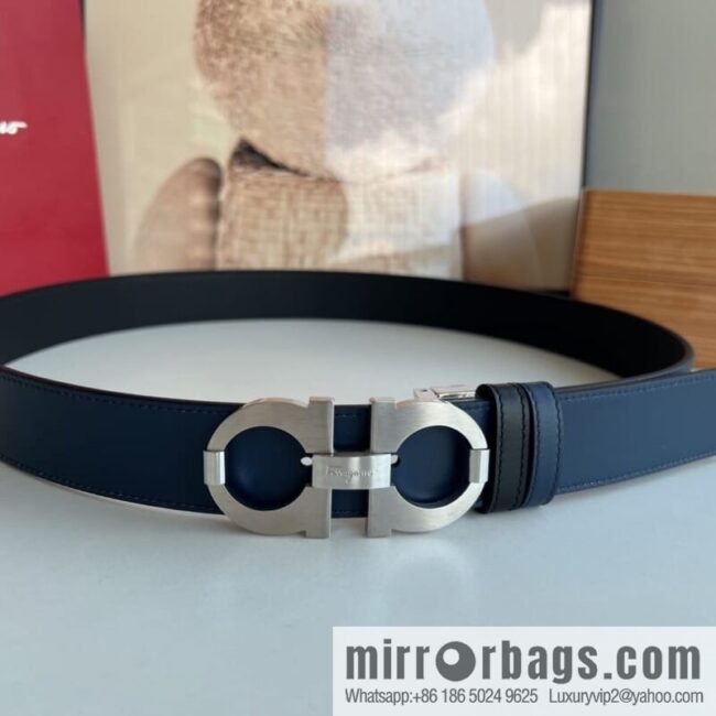 Ferragamo Ferragamo, Stainless Steel Figure 8 Metal Clip Buckle Men\'s 3.5cm Belt