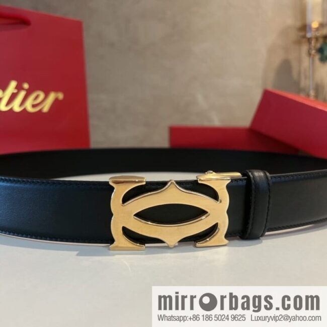 Cartier Men\'s 3.5cm Classic Stainless Steel Double C Automatic Buckle, Double Sided First Cowhide Belt Alveolar Belt