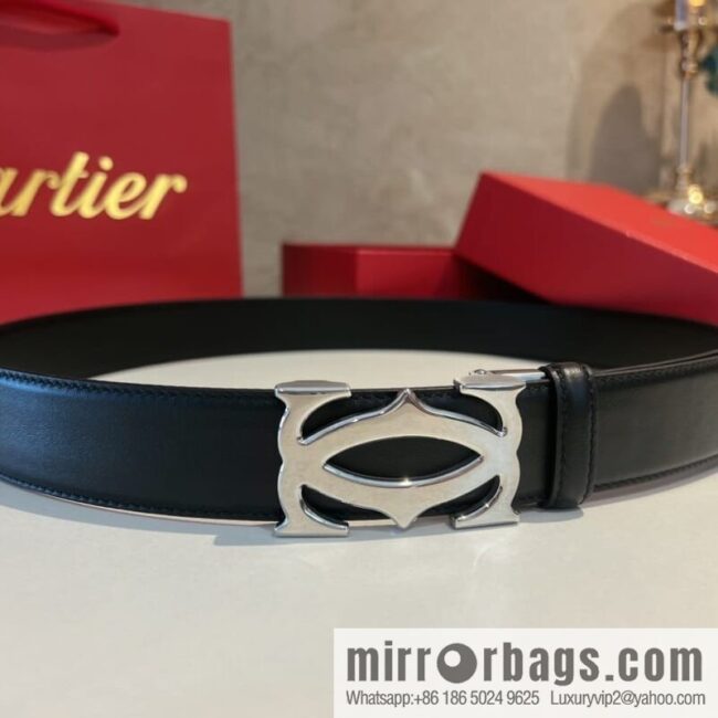 Cartier Men\'s 3.5cm Classic Stainless Steel Double C Automatic Buckle, Double Sided First Cowhide Belt Alveolar Belt