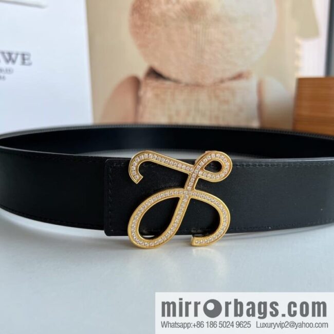 Loewe stainless steel logo inlaid diamond buckle combined with the first layer of cowhide double-sided external boutique belt 3.8cm