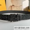 FENDI\'s latest extraordinary creative gradual change printing dark blue double FF cowhide belt 4.0cm