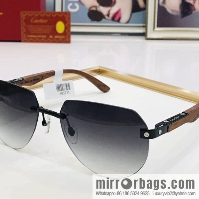 Cartier Wooden temple rimless men\'s sunglasses