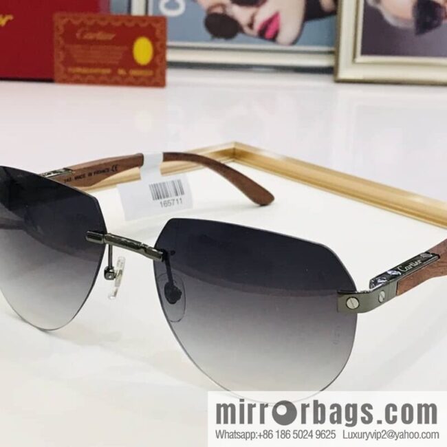 Cartier Wooden temple rimless men\'s sunglasses