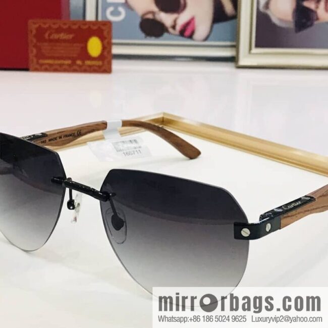 Cartier Wooden temple rimless men\'s sunglasses