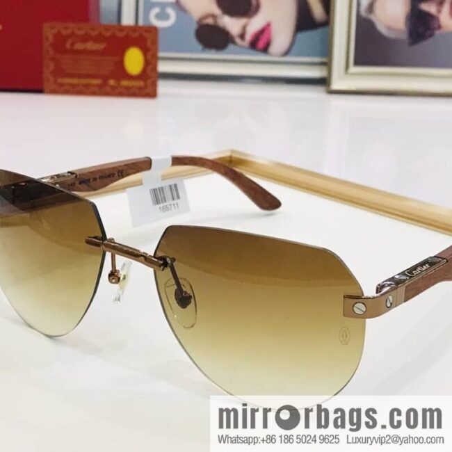 Cartier Wooden temple rimless men\'s sunglasses