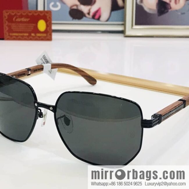 Cartier Wooden temple metal frame men\'s sunglasses