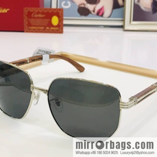 Cartier Wooden temple metal frame men\'s sunglasses