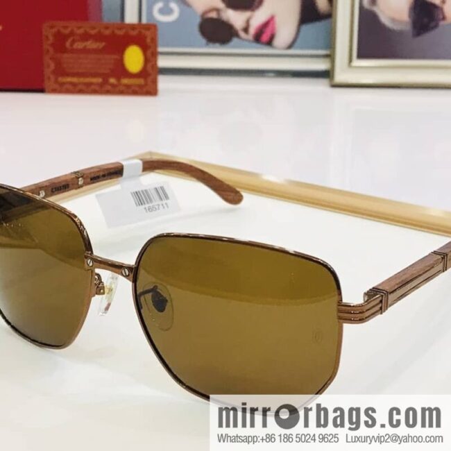 Cartier Wooden temple metal frame men\'s sunglasses