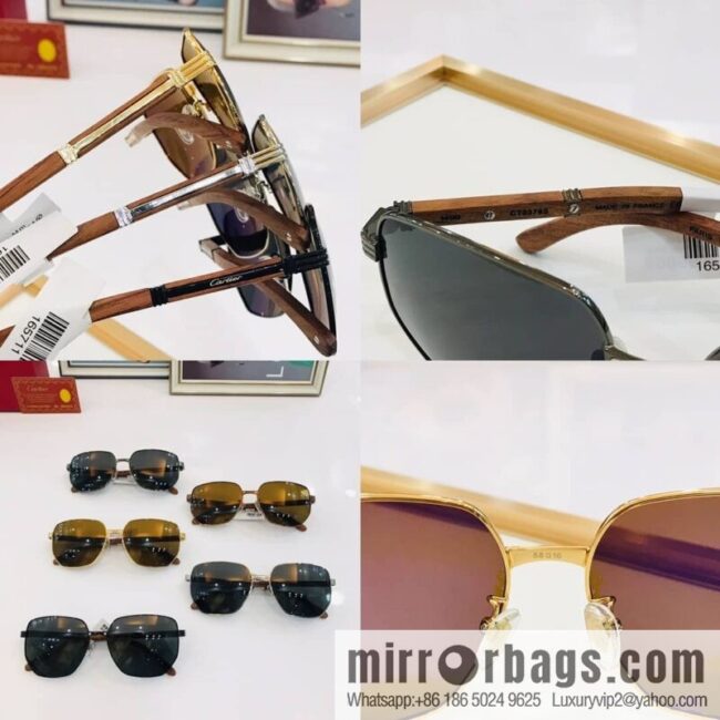 Cartier Wooden temple metal frame men\'s sunglasses