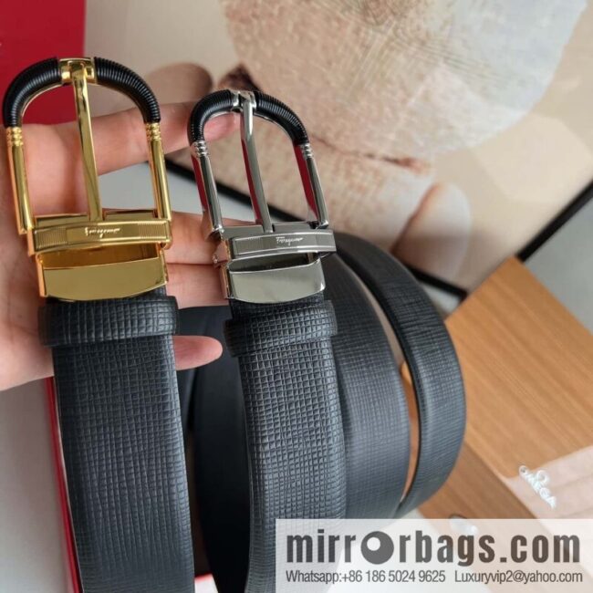 Ferragamo Ferragamo, acrylic black threaded element metal buckle, first layer cowhide belt 3.5CM