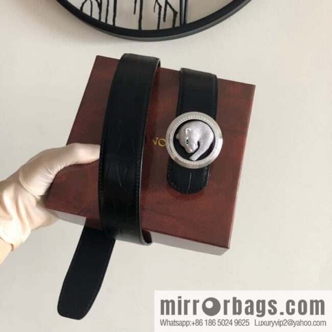 Stefano Ricci Stephen, Leopard Head Diamond Metal Buckle Crocodile Belt 3.8cm