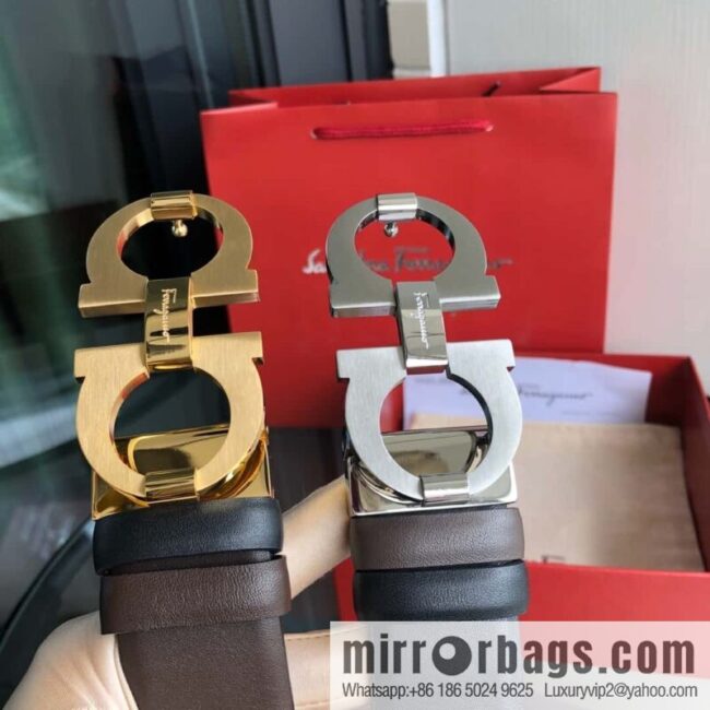 Ferragamo Ferragamo, Men\'s Cowhide Black/Brown Double Sided Available Belt 3.5cm