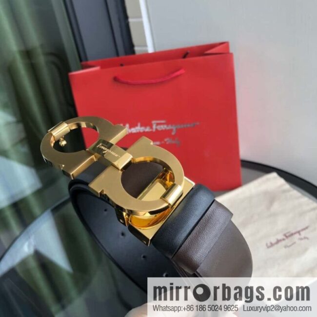 Ferragamo Ferragamo, Men\'s Cowhide Black/Brown Double Sided Available Belt 3.5cm