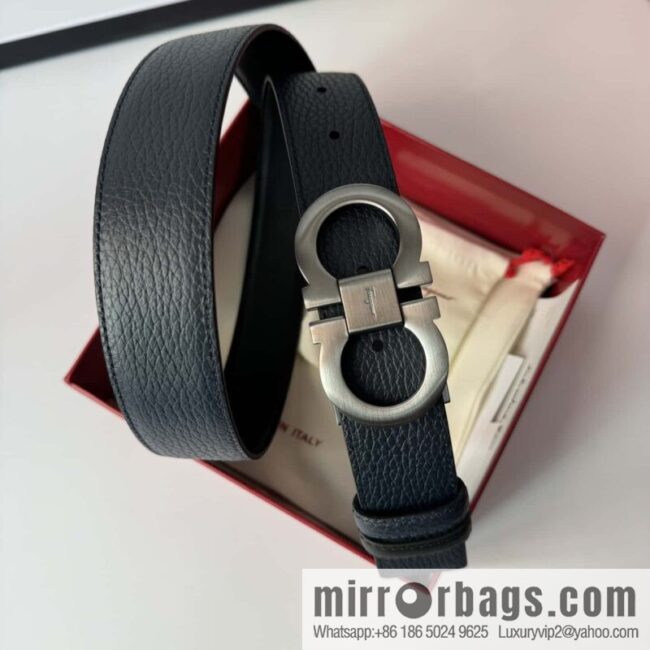 Ferragamo Ferragamo, exquisite 8-character metal brushed clip buckle cowhide belt 3.5CM