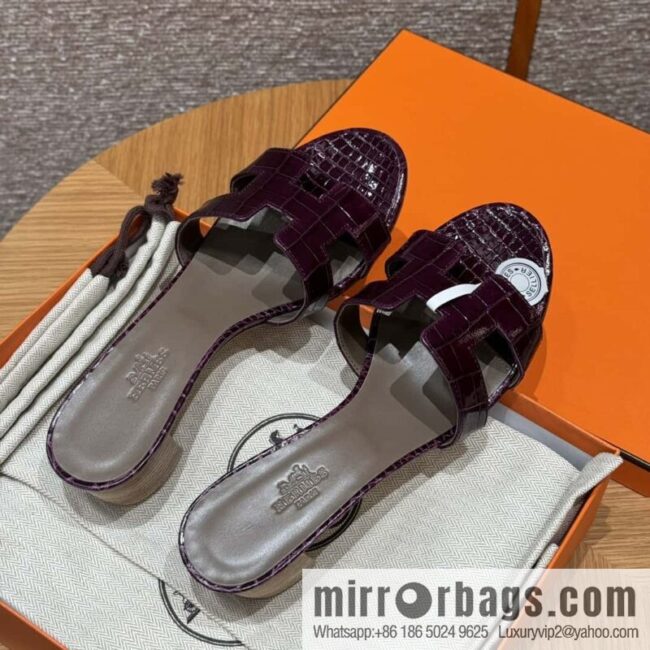 wsxc1718902473909_0-800x800ao4ltydn3xe79767_20250630195847.jpg Hermès 185 Oasis High Heel Sandals alligator/Crocodile 🐊 N5/Cassis/Gallon Purple