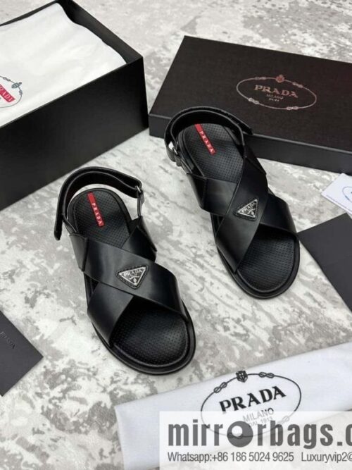 wsxc1719230017227_0-800x800a3kxcdmi3iz70616_20250630143011.jpg 💋💍P home new product PRAD */Prada, new men\'s cross Velcro sandals