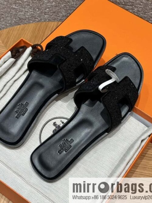 wsxc1719408486935_0-800x800qxlvcirvzo561832_20250630020705.jpg HERMES 181 Oran slippers, suede/diamond/Chamois leather/drilling black/ck89/noir