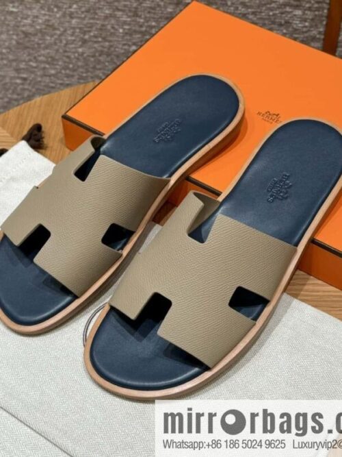 wsxc1720025289976_7-800x800j2ev2dm5thq50901_20250630002714.jpg HERMES 182 Men\'s slippers Men\'s slippers Palmprint calfskin/Epsom/Calfskin trench coat gray/S2/Trench