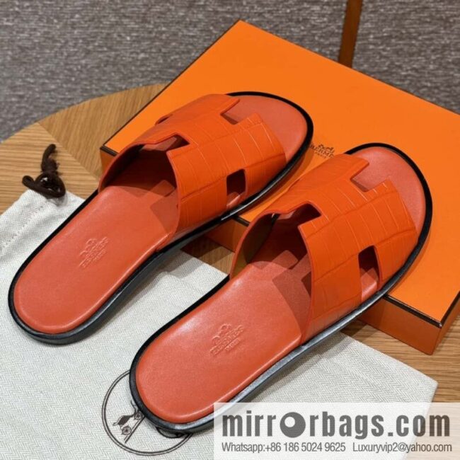 wsxc1725288514212_0-800x8002cvseqixlzd11064_20250625041717.jpg HERMES 182 -Lzmir Men\'s slippers 93/Orange/Orange alligator/Crocodile🐊