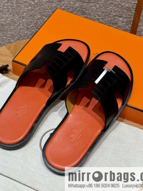 wsxc1725288636832_0-800x800yway4o3wprw11045_20250625041706.jpg HERMES 182 -Lzmir Men\'s slippers, black/89/Black/with orange alligator/alligator🐊