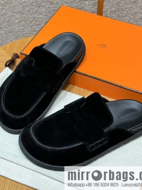 wsxc1727189344416_0-800x800znhztwsamlx10762_20250625041434.jpg HERMES 190 Go Muller shoes, black/Noir suede calf leather/Suede calf leather