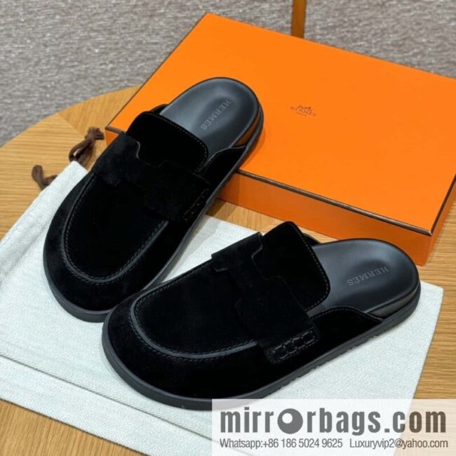 wsxc1727189344416_0-800x800znhztwsamlx10762_20250625041434.jpg HERMES 190 Go Muller shoes, black/Noir suede calf leather/Suede calf leather