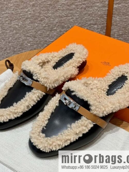 wsxc1732198896474_0-800x800daw0cyexl2i9683_20250625040550.jpg HERMES 188 Oz Mule shoes, black/Noir wool/Woolskin/suede/Chamois leather