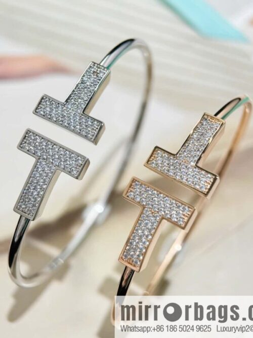 ❗️CNC version ❗️ ☀️ Tiffany & co, classic wide T series, full diamond silver rose gold double T bracelet ☀️