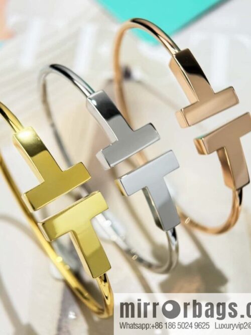 ❗️CNC version ❗️ ☀️ Tiffany & co, classic wide T series, glossy gold silver rose gold double T bracelet